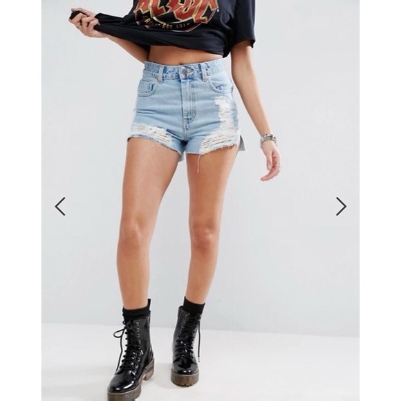 ASOS Denim Side Split Short in Limewash Blue - Picture 4 of 6